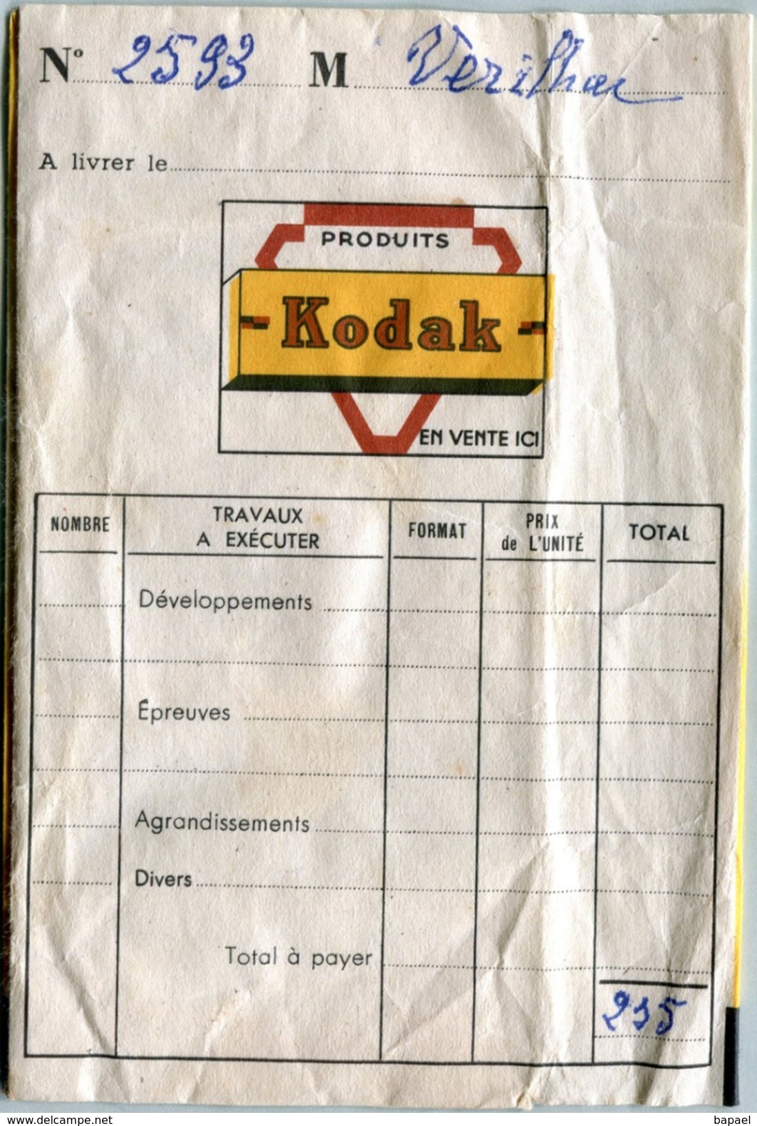 Pochette (Vide) Kodack De Négatifs Photographiques - Gamonnet à Lyon - Matériel & Accessoires