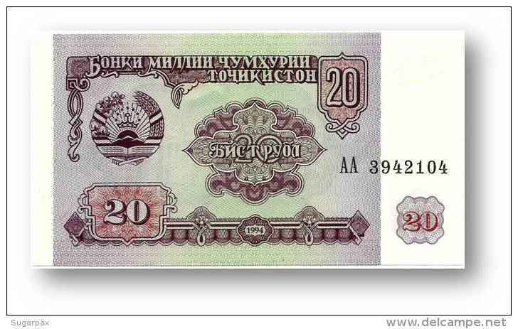 TAJIKISTAN - 20 Rubles - 1994 - Pick 4 - UNC - Serie  AA ( AA ) - The National Bank Of The Republic - Tayikistán