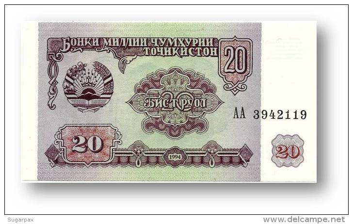 TAJIKISTAN - 20 Rubles - 1994 - Pick 4 - UNC - Serie  AA ( AA ) - The National Bank Of The Republic - Tajikistan