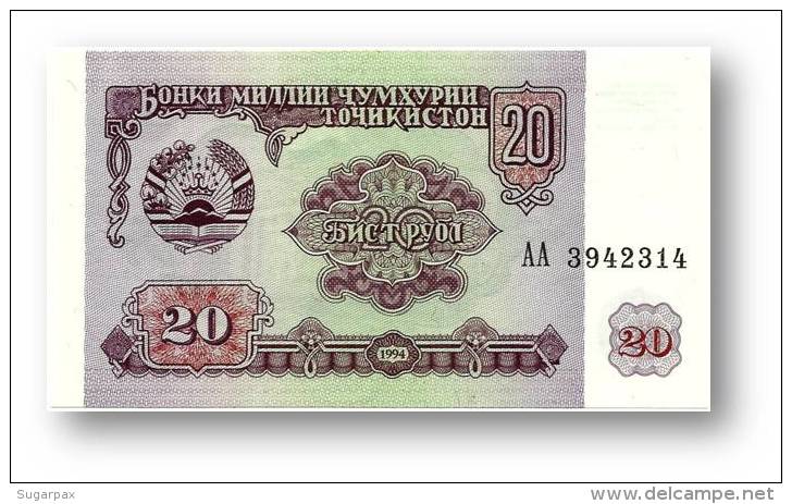 TAJIKISTAN - 20 Rubles - 1994 - Pick 4 - UNC - Serie  AA ( AA ) - The National Bank Of The Republic - Tajikistan