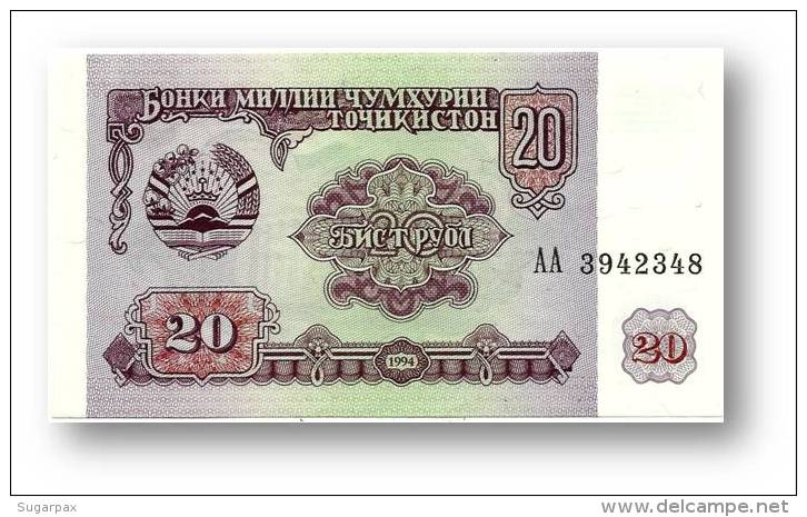 TAJIKISTAN - 20 Rubles - 1994 - Pick 4 - UNC - Serie  AA ( AA ) - The National Bank Of The Republic - Tadschikistan