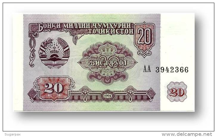 TAJIKISTAN - 20 Rubles - 1994 - Pick 4 - UNC - Serie  AA ( AA ) - The National Bank Of The Republic - Tajikistan