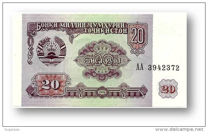 TAJIKISTAN - 20 Rubles - 1994 - Pick 4 - UNC - Serie  AA ( AA ) - The National Bank Of The Republic - Tagikistan