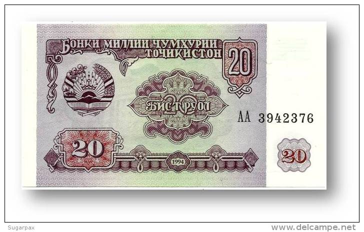 TAJIKISTAN - 20 Rubles - 1994 - Pick 4 - UNC - Serie  AA ( AA ) - The National Bank Of The Republic - Tadjikistan