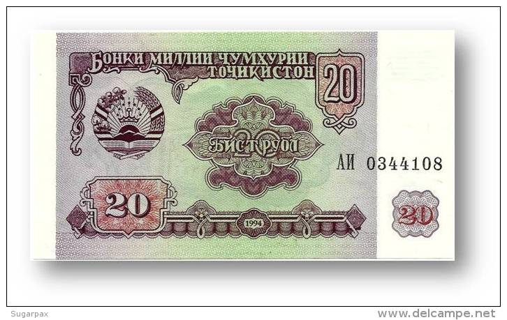 TAJIKISTAN - 20 Rubles - 1994 - Pick 4 - UNC - Serie  AI ( ÐÐ˜ )- The National Bank Of The Republic - Tajikistan