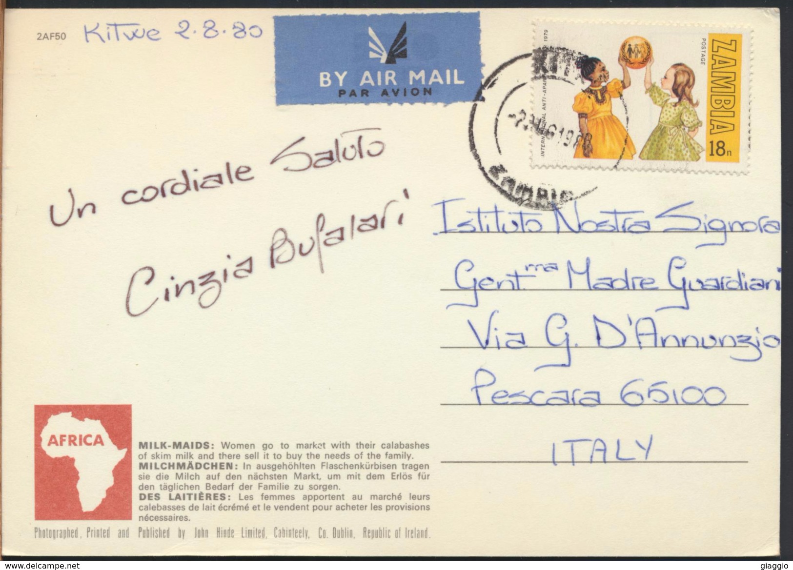 °°° 496 - ZAMBIA - MILK MAIDS - 1980 With Stamps °°° - Zambia