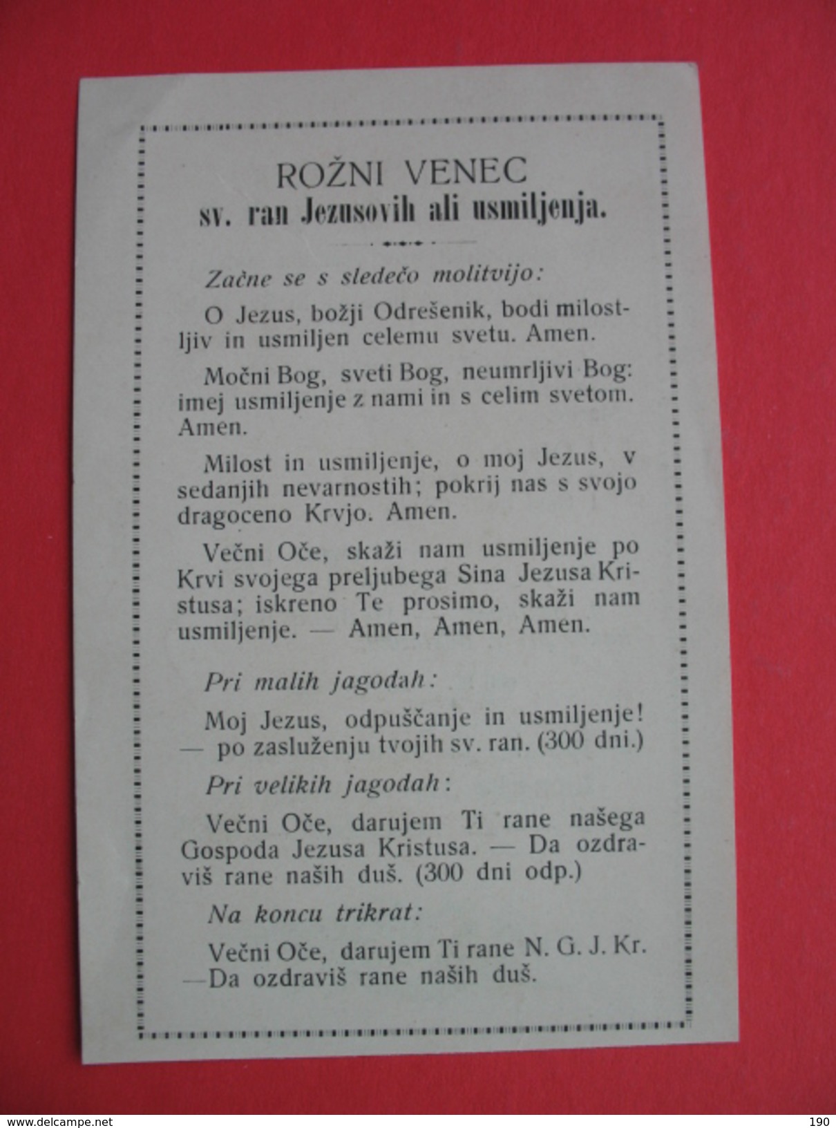 ROZNI VENCEK Brezmadeznega Spocetja D.M.V Spomin 50 Letnice Posvecenja Zupnijske Cerkve (Zdole) - Devotion Images