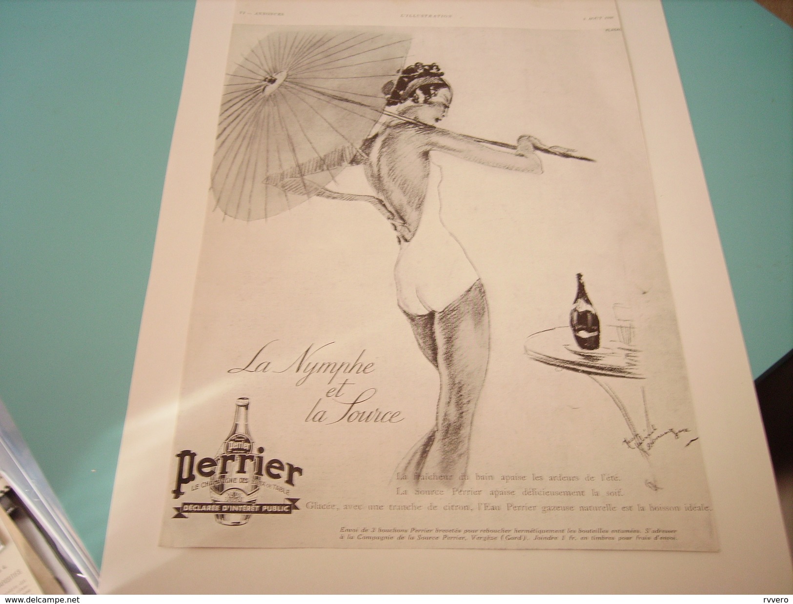 PUBLICITE LA NYMPHE ET LA SOURCE PERRIER 1936 - Perrier