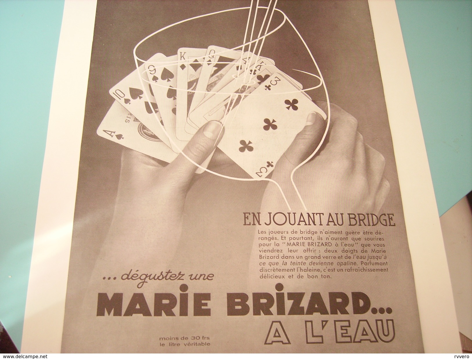 ANCIENNE PUBLICITE AU BRIDGE MARIE BRIZARD A L EAU 1934 - Posters