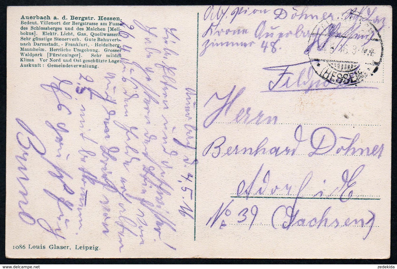 9724 - Alte Ansichtskarte - Auerbach A. D. Bergstraße  - Das Fürstenlager - Gel Feldpost 1. WK - 1916 - Glaser - Bensheim