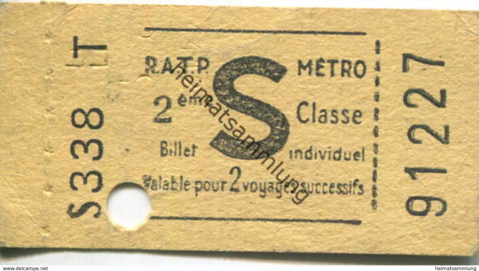 Frankreich - R.A.T.P. Metro - 2eme Classe - S - Billet Fahrkarte - Europa