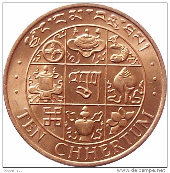 BHUTAN 10 CHHERTUM MINT BRONZE COIN 1979 AD KM-46 UNCIRCULATED UNC - Bhutan