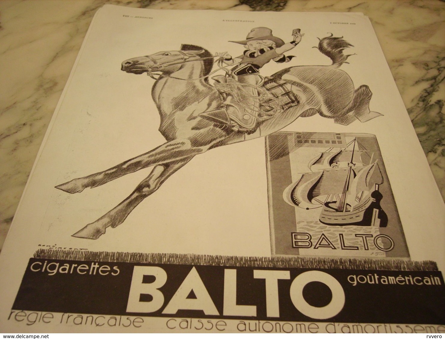 ANCIENNE PUBLICITE CIGARETTES BALTO 1933 - Werbeartikel