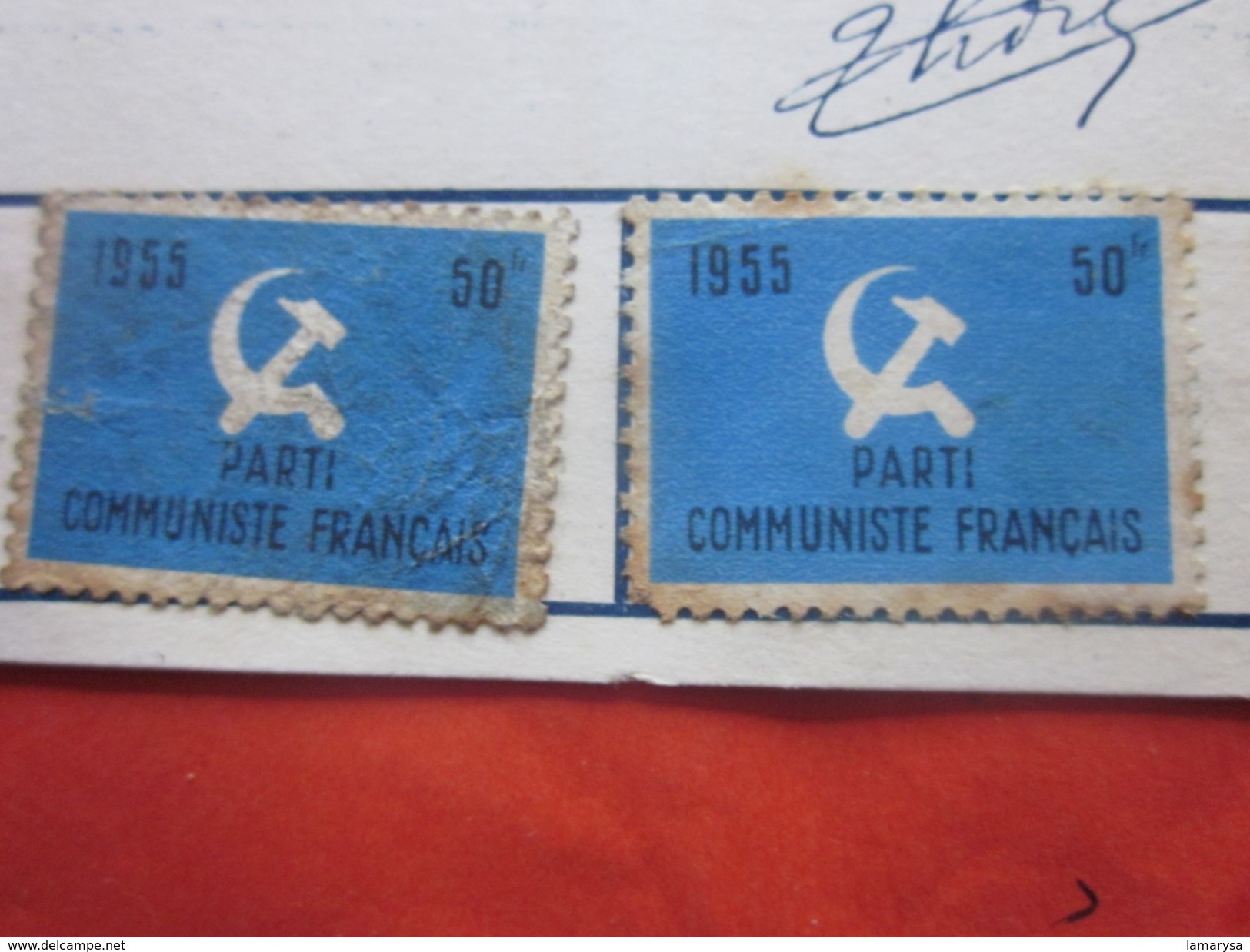 1955 CARTE ADHÉRENT DU PARTI COMMUNISTE FRANÇAIS Des BDR 13 +VIGNETTES COTISATION (1an)50 Fr X 12--Document Historique - Historical Documents