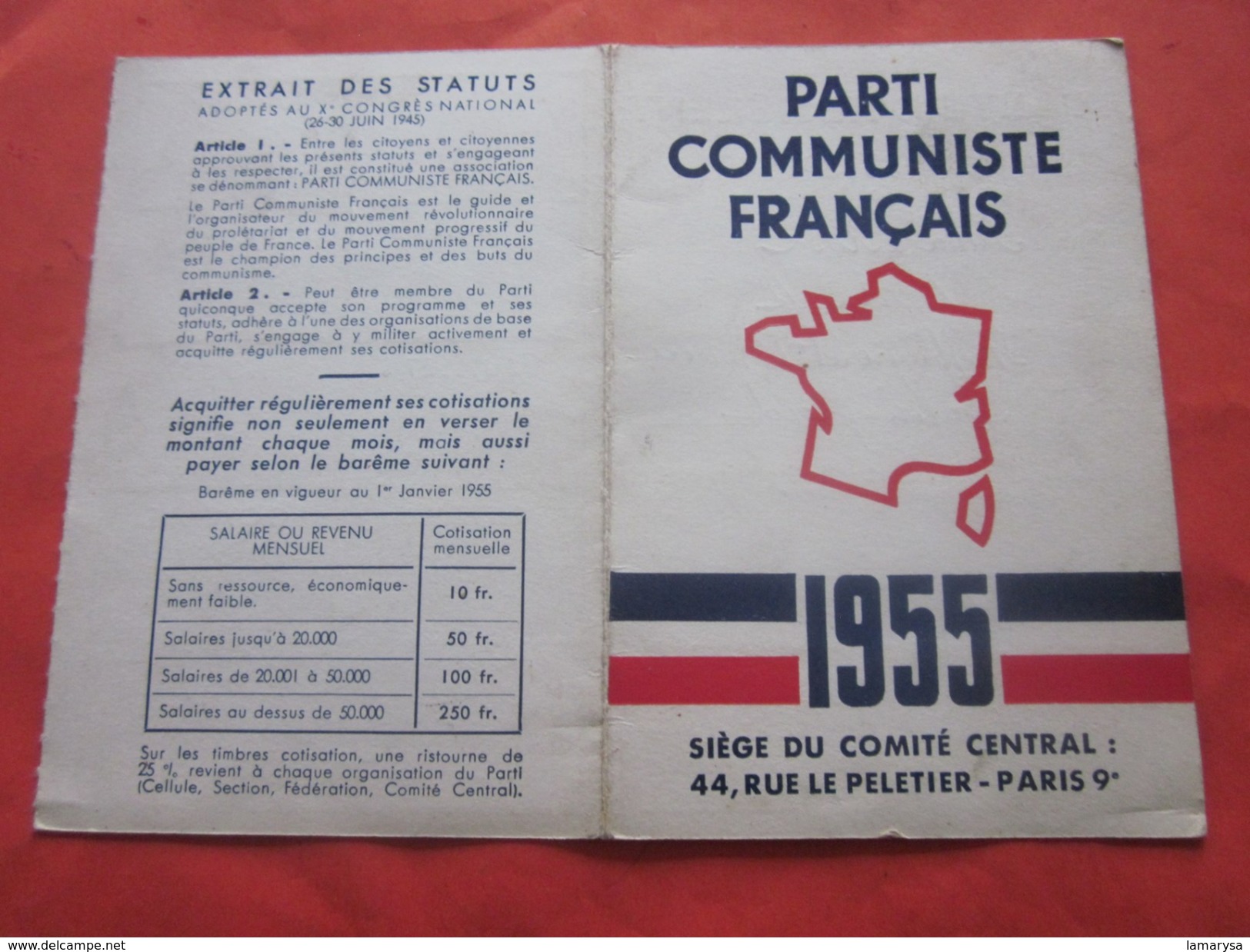 1955 CARTE ADHÉRENT DU PARTI COMMUNISTE FRANÇAIS Des BDR 13 +VIGNETTES COTISATION (1an)50 Fr X 12--Document Historique - Historical Documents