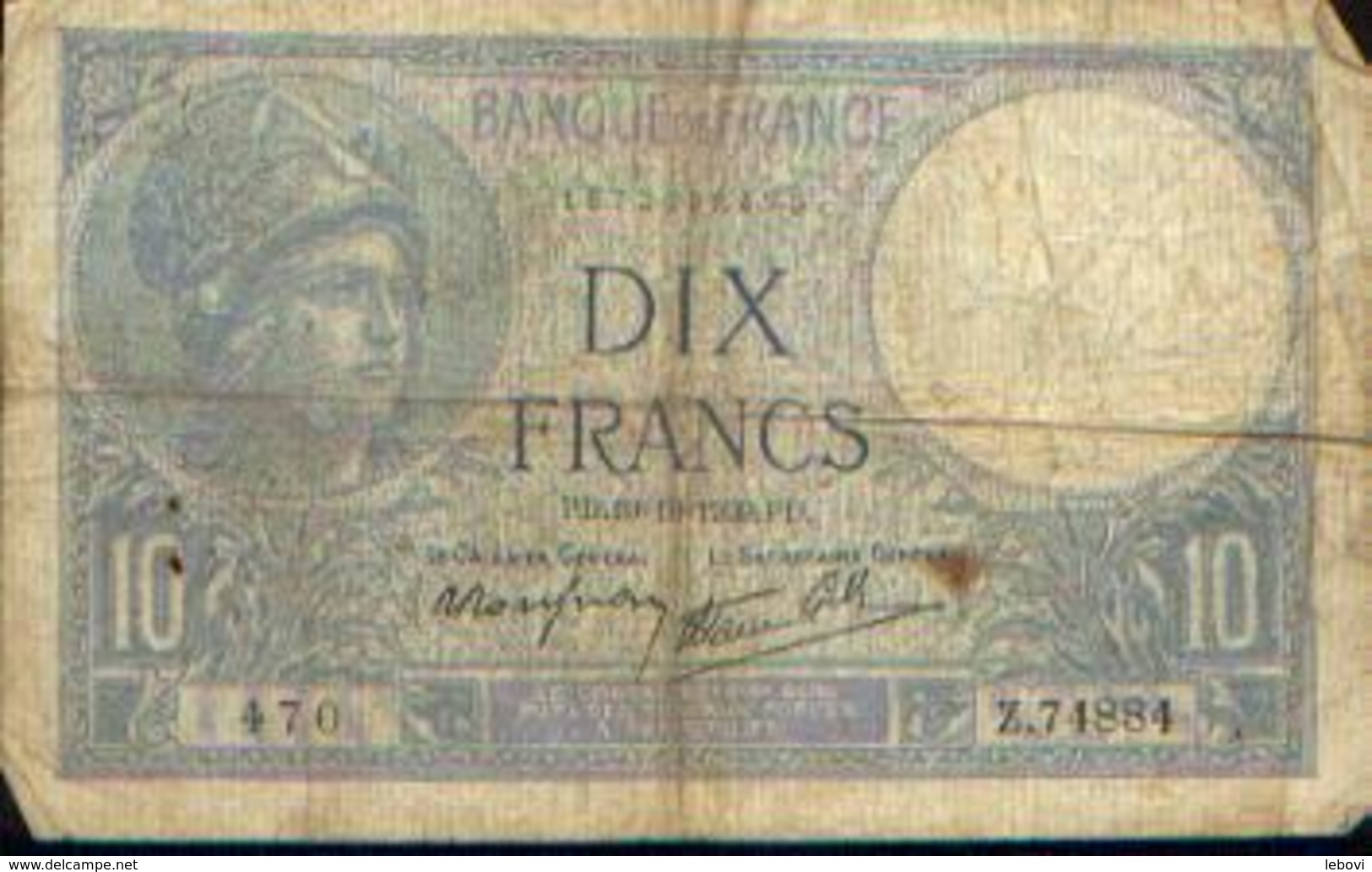 FRANCE &ndash; 10 Francs &ndash; 19=10=1939 - 10 F 1916-1942 ''Minerve''