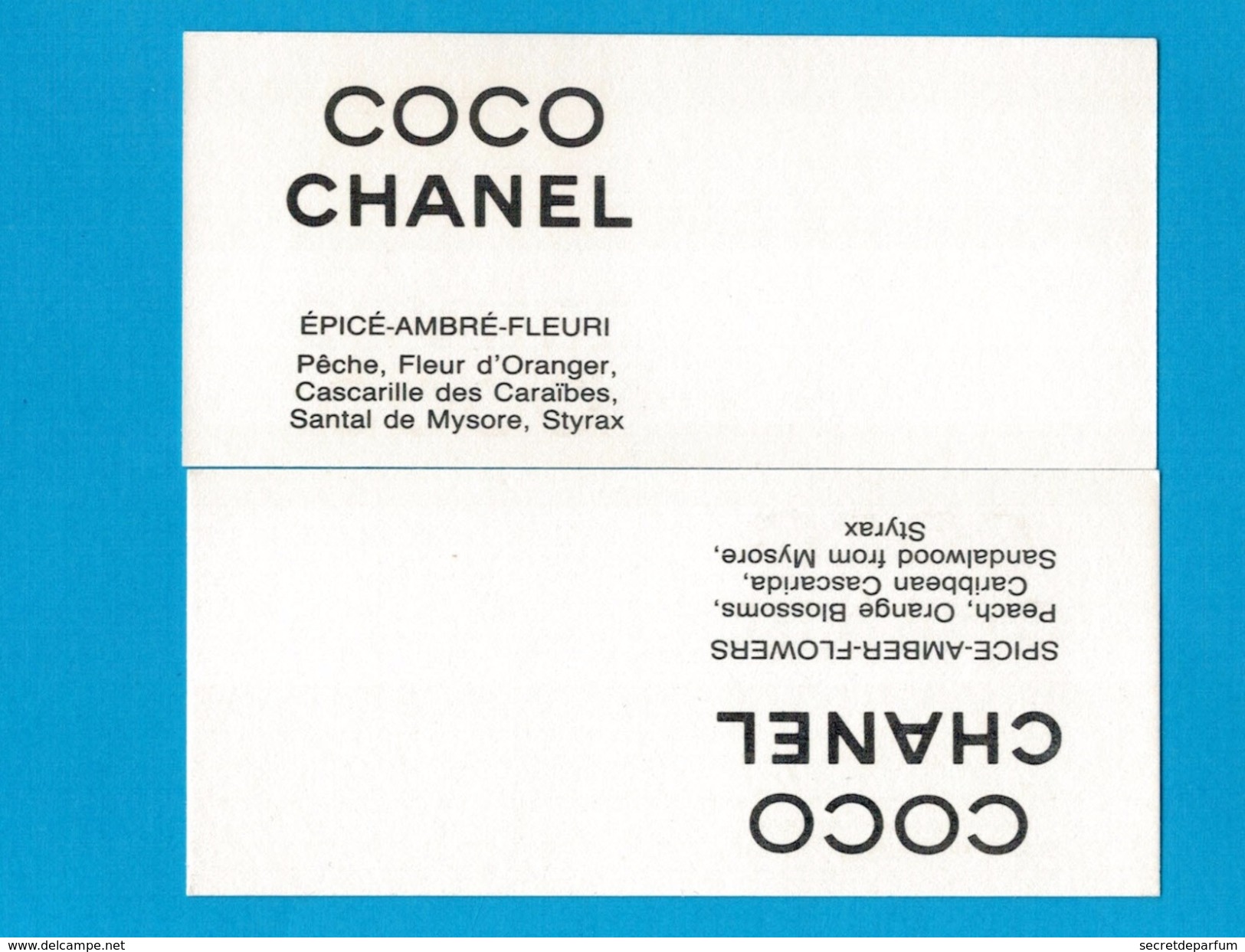 Cartes Parfumées Carte CHANEL COCO  De CHANEL RECTO VERSO - Modernes (à Partir De 1961)