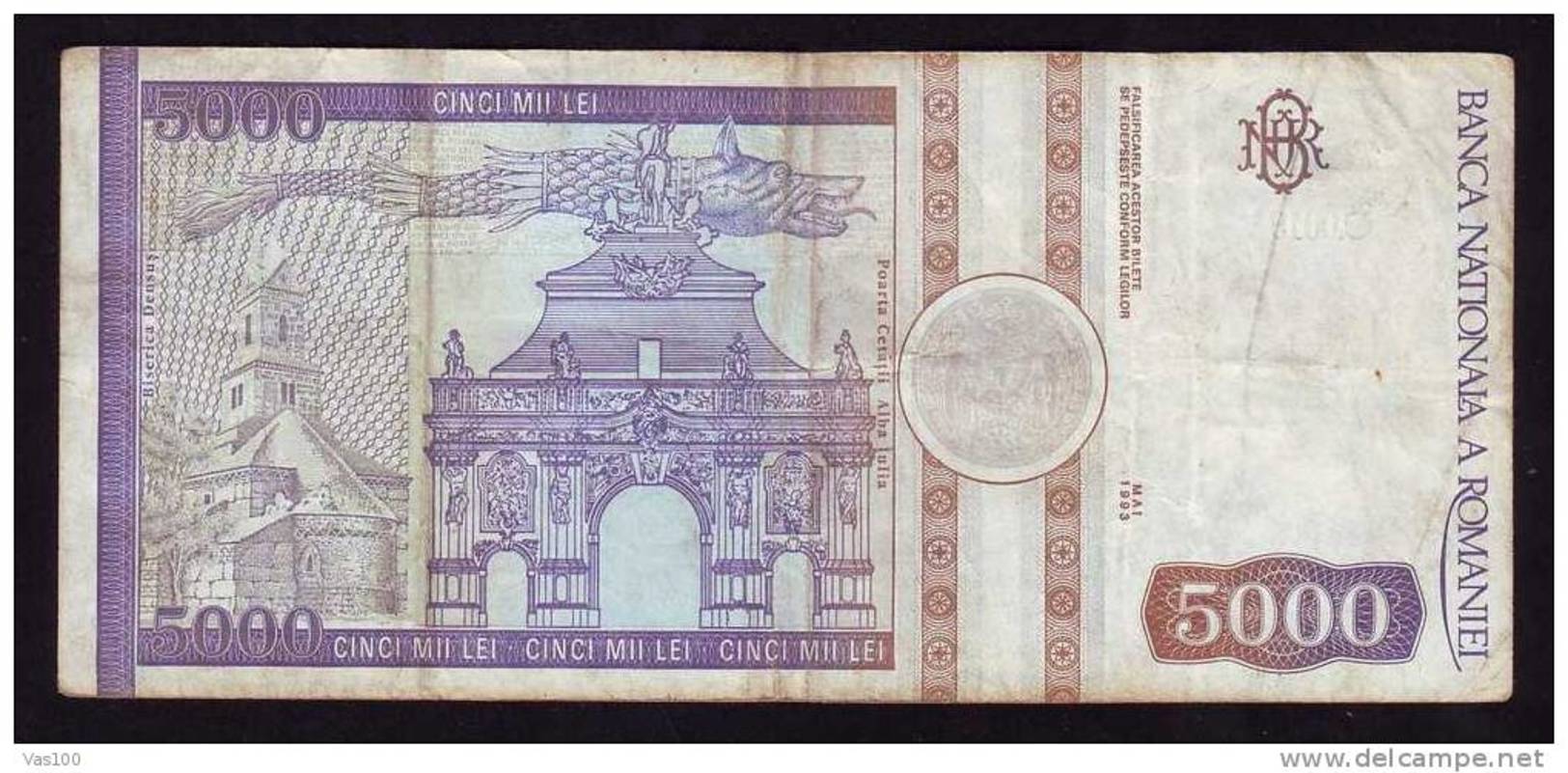 Romania , 1993, Banknote 5 000  LEI, CINCI MII  LEI. - Romania