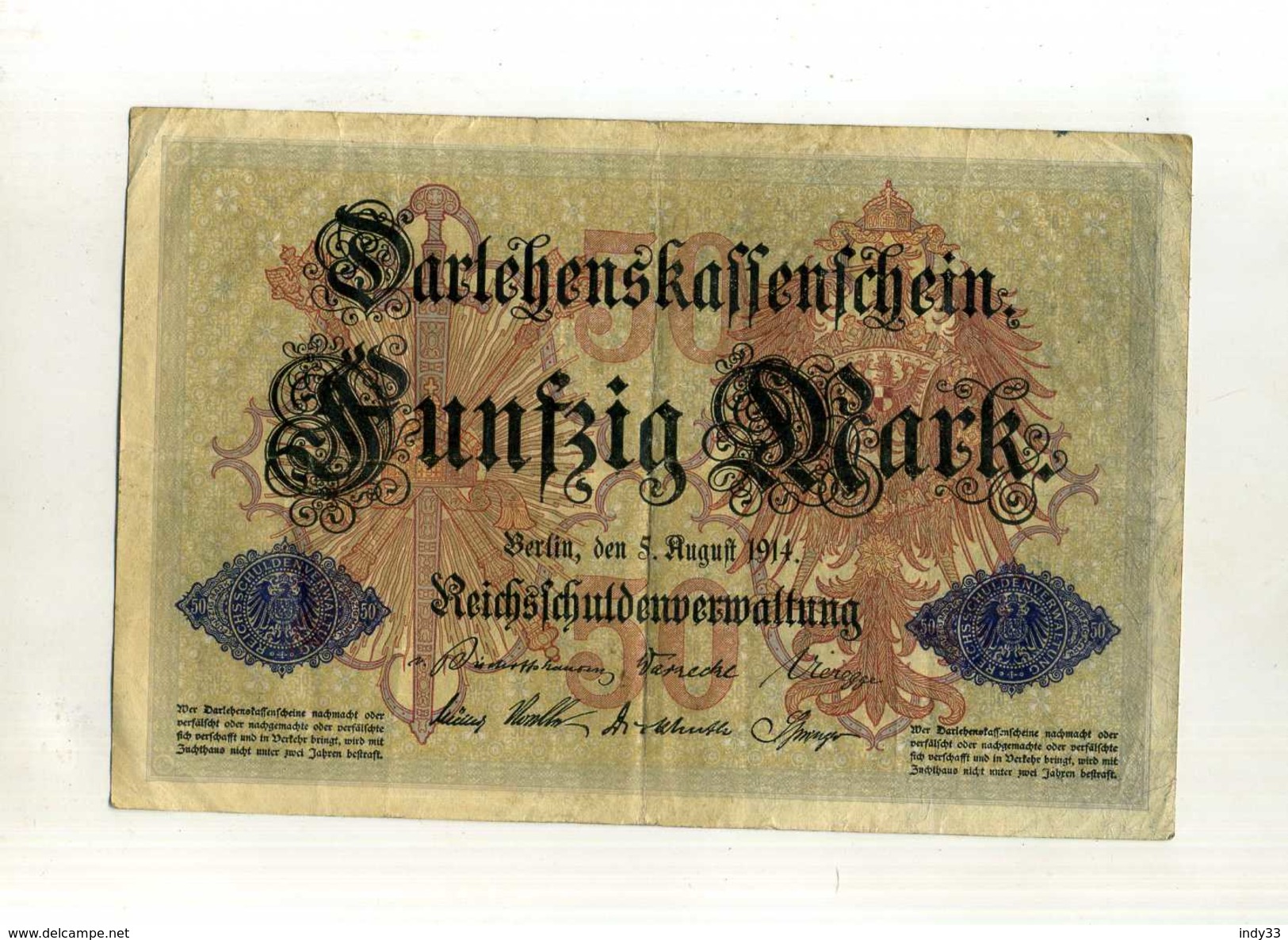 ALLEMAGNE EMPIRE . BILLET DE 50 M. 1914 . - 50 Mark