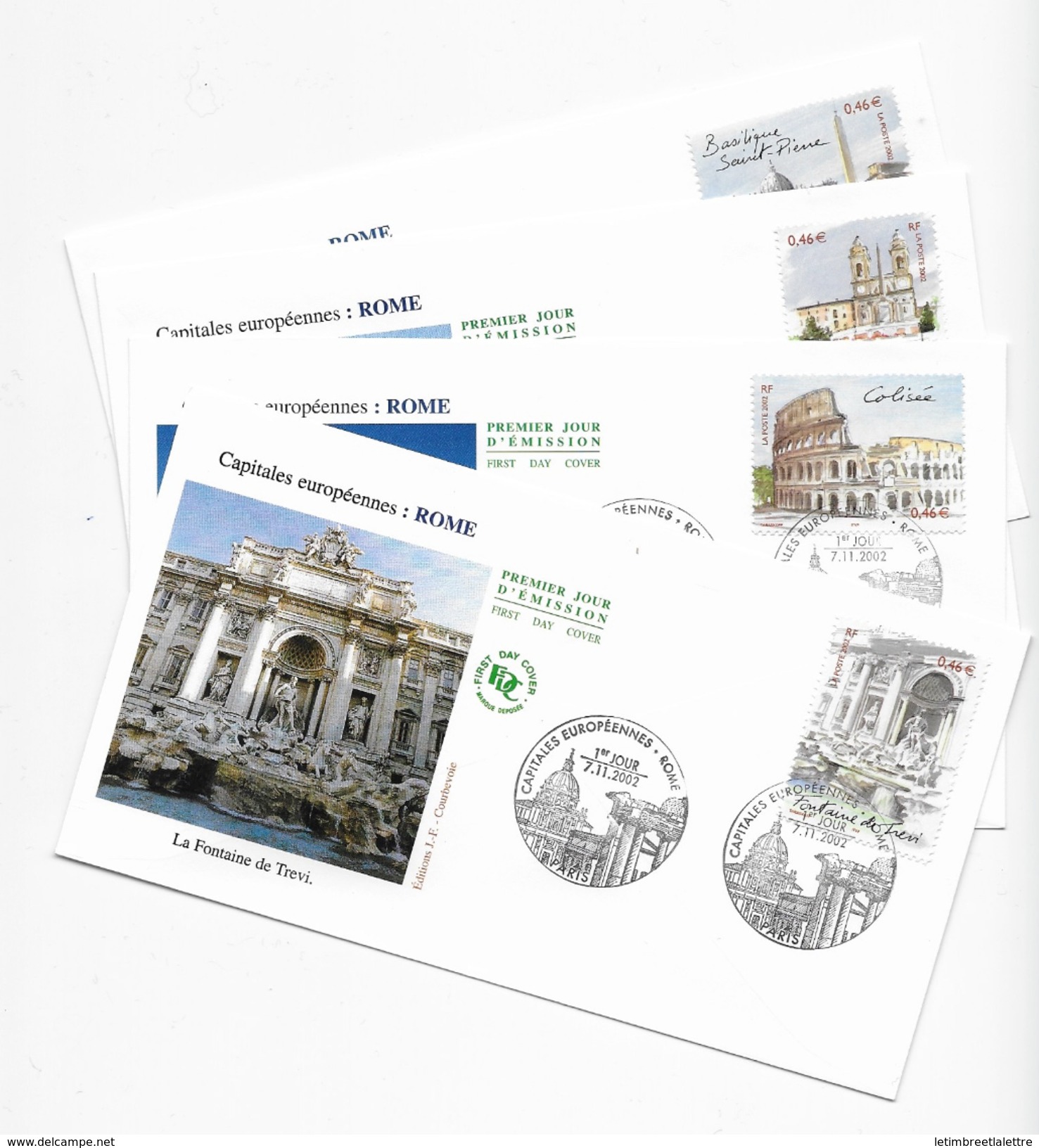 Enveloppes  1er Jour FDC .2002 4 Enveloppes Capitales Européenne ROME - 2000-2009