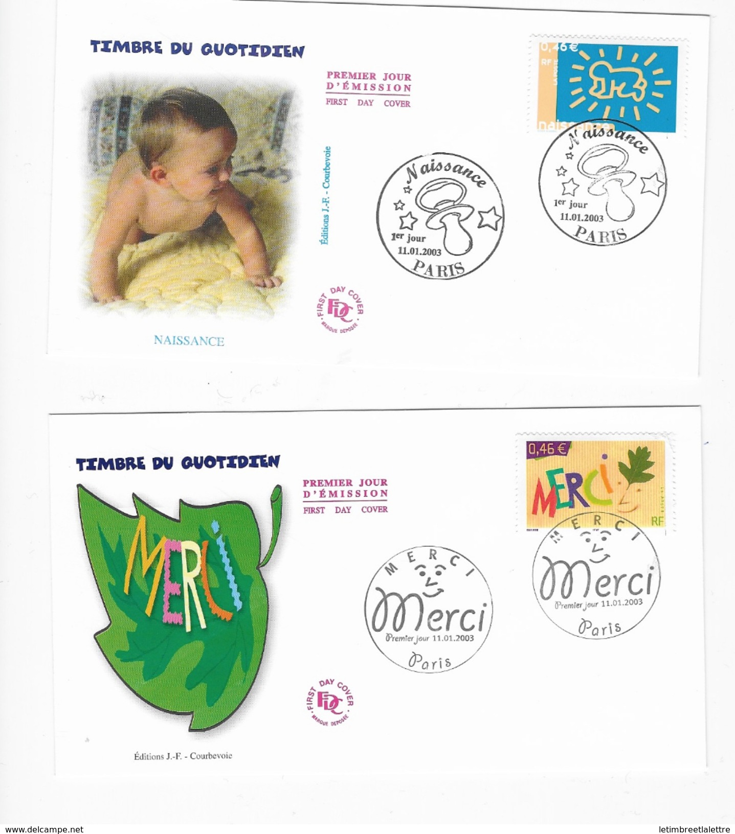 Enveloppes  1er Jour FDC .2002 2 Enveloppes "timbre Du Quotidien" - 2000-2009