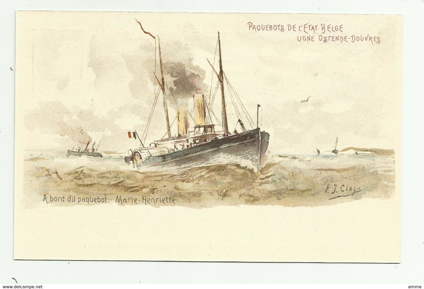 Oostende  *   A Bord Du Paquebot  De L'Etat Belge, Ligne Ostende - Douvres  - Marie-Henriette  (P.J. Clays) - Liner Cards