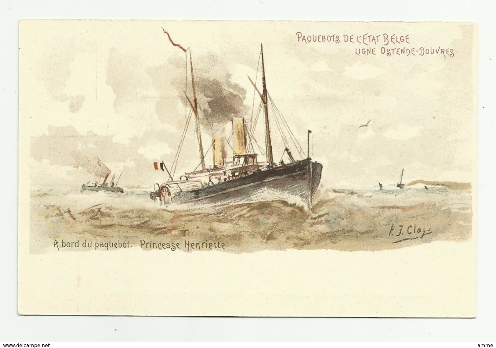 Oostende  *   A Bord Du Paquebot  De L'Etat Belge, Ligne Ostende - Douvres  - Princesse Henriette  (P.J. Clays) - Tarjetas Transatlánticos