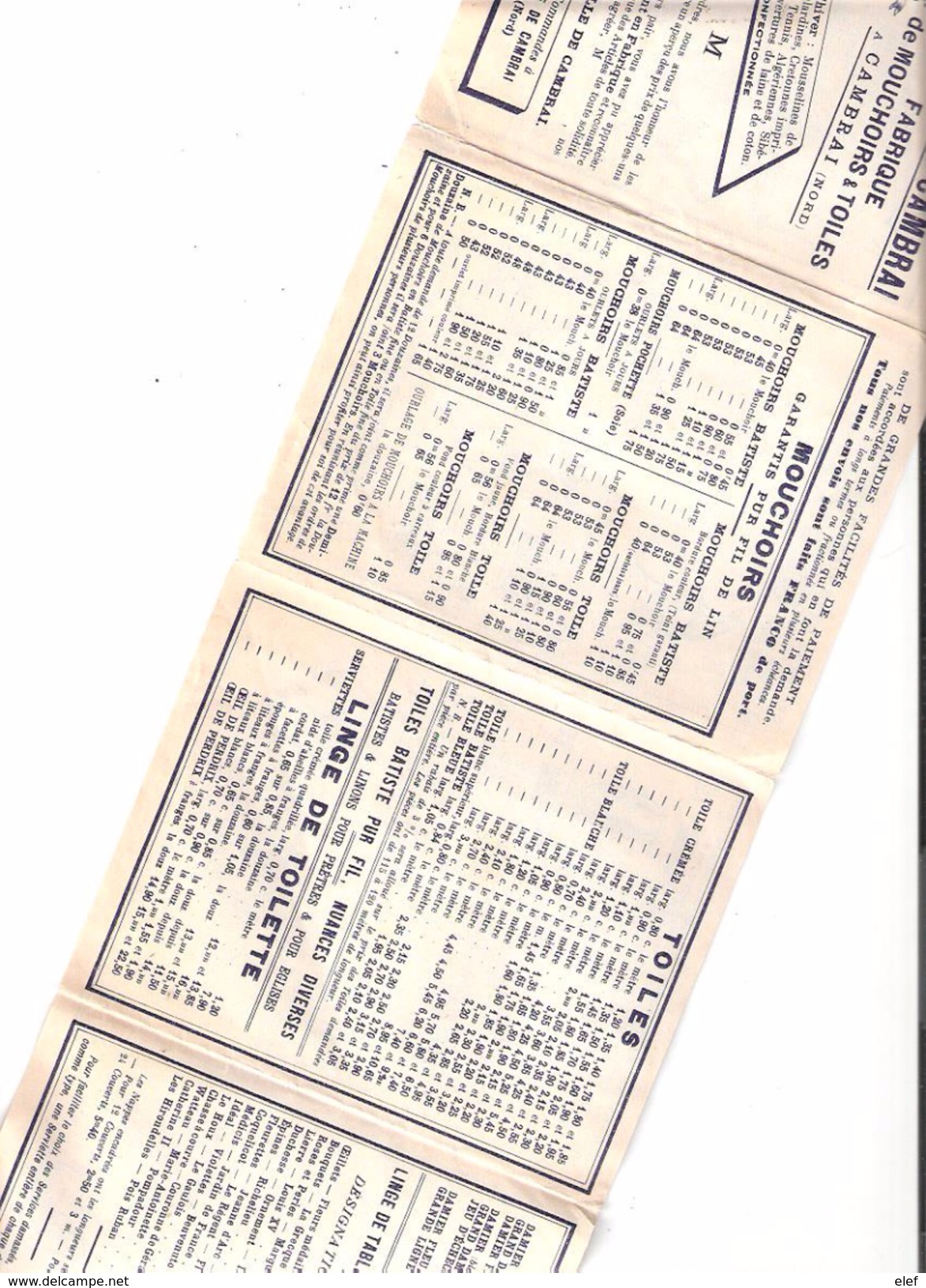 MODE,dépliant  A LA VILLE DE CAMBRAI, Nord Fabrique De Tissus,layette Mouchoirs Linge,Toiles Broderies Alphabet,10 Pages - Littérature