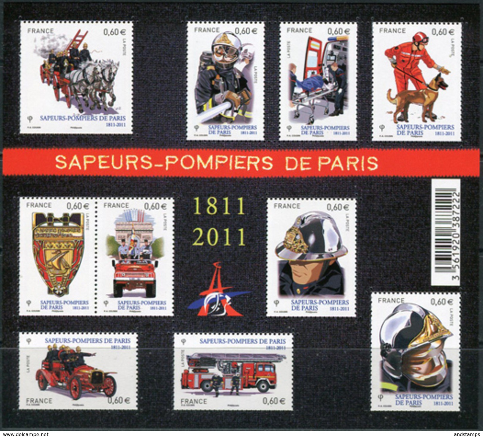 France 2011. Michel #5167/76 MNH/Luxe. Klb. 200 Years Parisian Fire Brigade. (Ts43) - Sapeurs-Pompiers