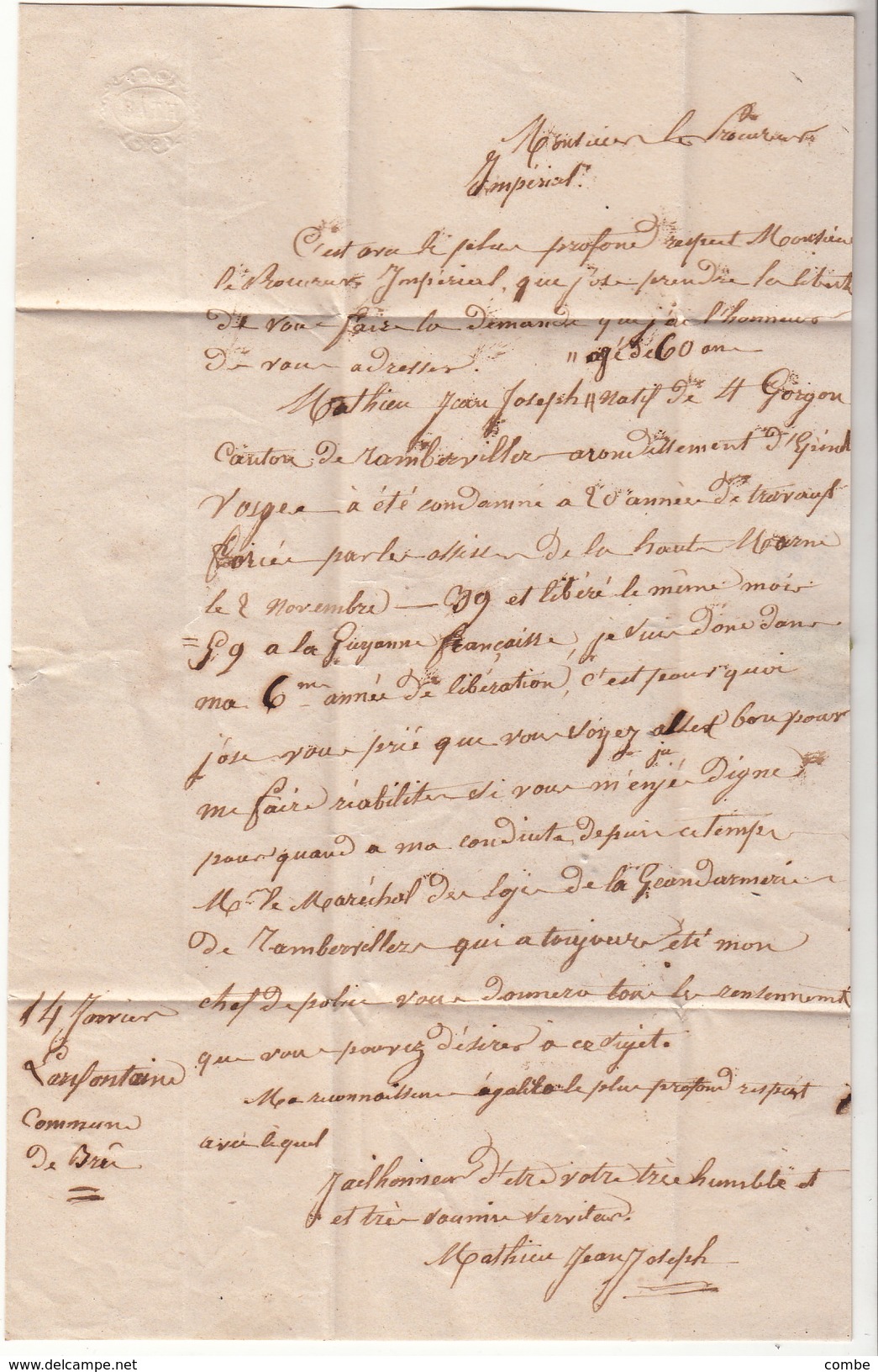 LETTRE.  15 JANV 66.  VOSGES RAMBERVILLERS.   BOITE RURALE :  Q   LARIFONTAINE-BRU   /  47 - 1849-1876: Période Classique