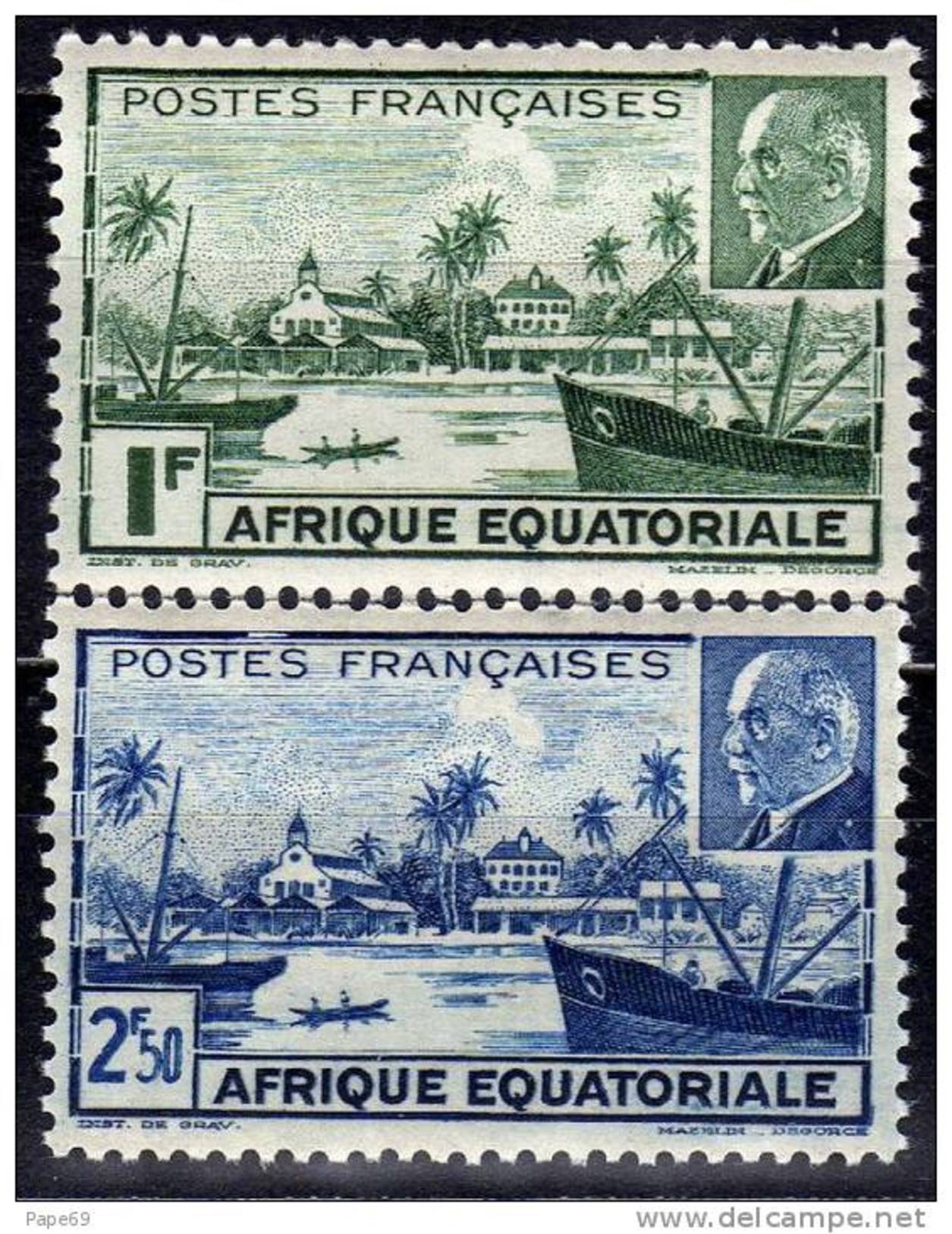 A. E. F.  N° 90 / 91 X  Vue De Libreville Et Maréchal Pétain, Les 2 Valeurs Trace De Charnière Sinon TB - Ongebruikt