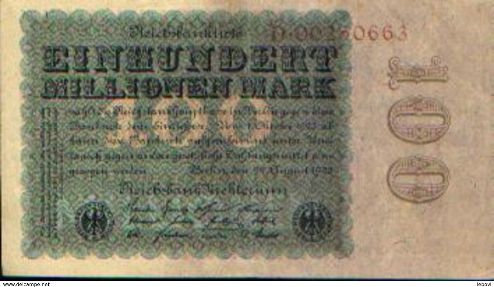 ALLEMAGNE  - Reichbanknote - 100.000.000 Mark - 22.08.1923 - 100000 Mark