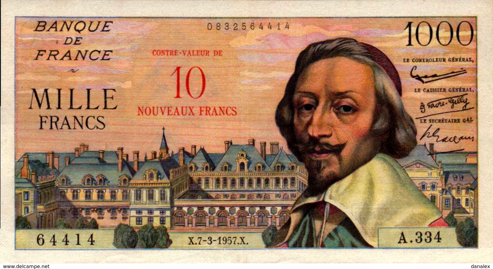 FRANCE 1000 FRANCS RICHELIEU SURCHARGE Du 7-3-1957 Pick 138  F 53/1  XF/SUP+ - 1955-1959 Sovraccarichi In Nuovi Franchi