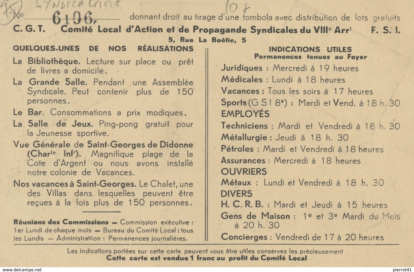 SYNDICATS - C.G.T. PARIS - VIIIème Arrondissement - Comité Local D'Action Et De Propagande Syndicale - Gewerkschaften