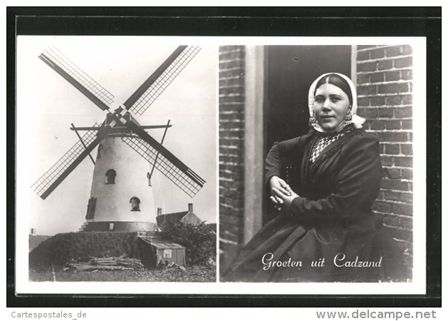 CPA Cadzand, Moulin à Vent Et Alte Frau In Holländischer Tracht - Moulins à Vent