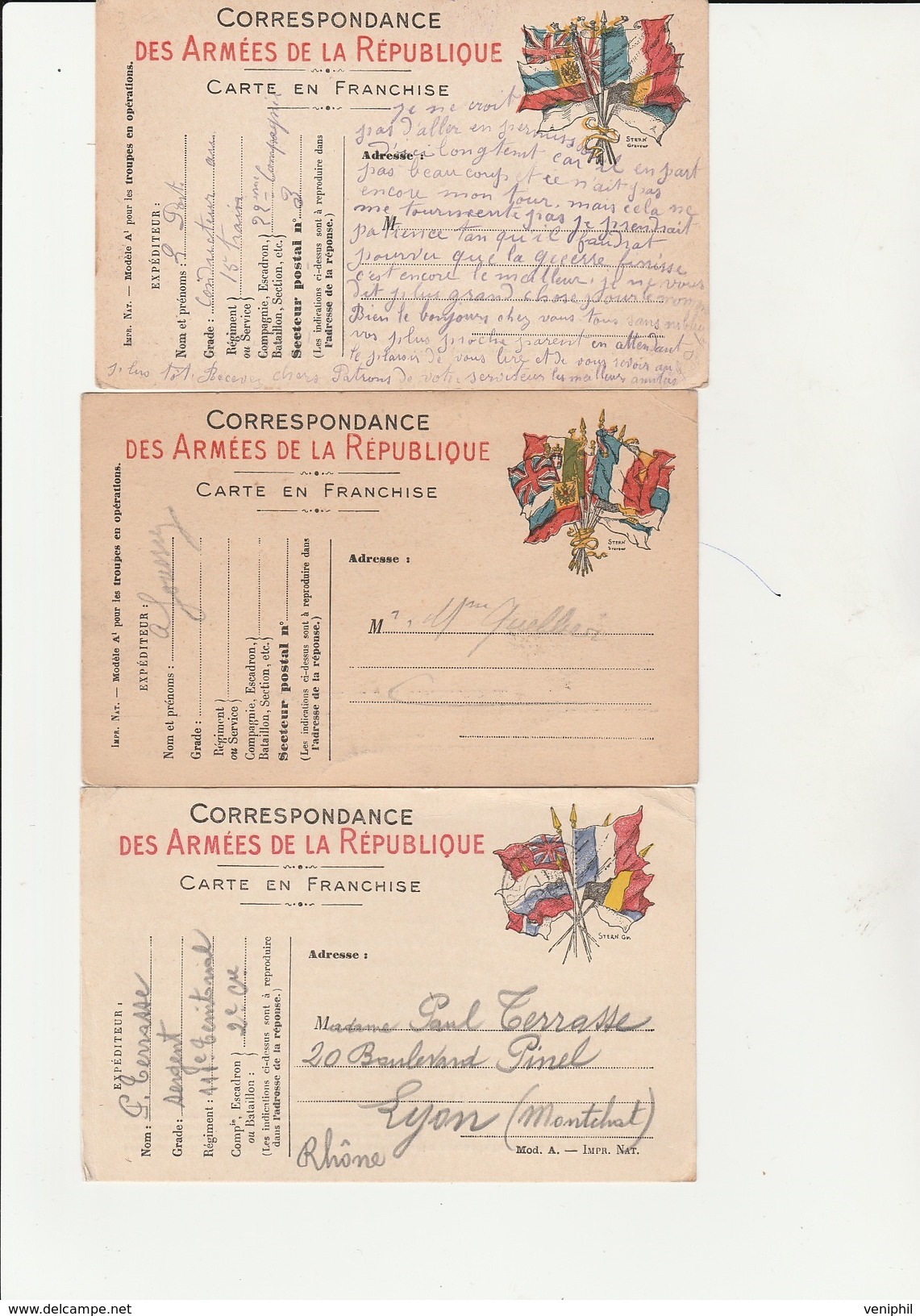 3 CARTES DIFFERENTES  AUX DRAPEAUX ECRITES- GUERRE- 1914-18 - Militaria