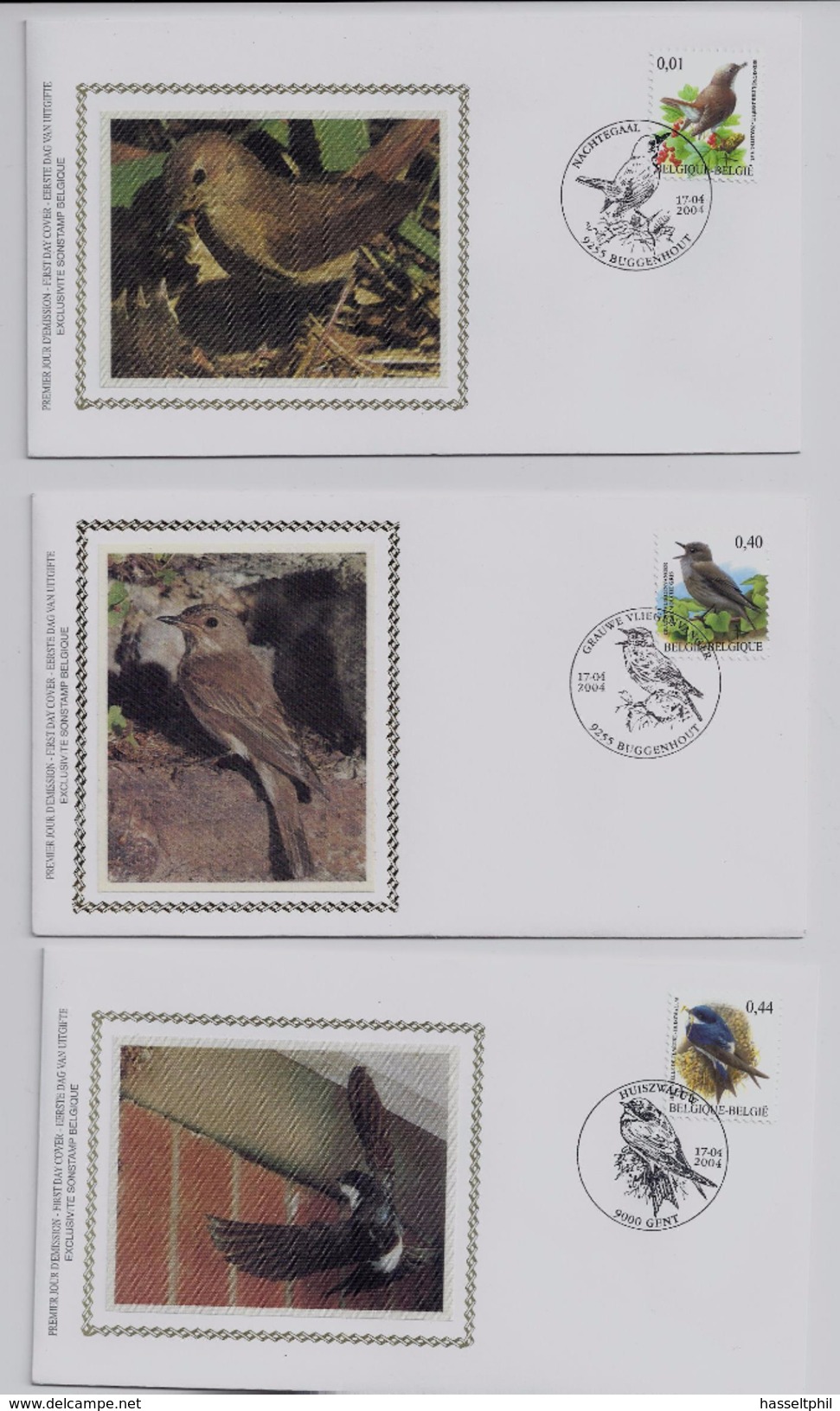 Belgie - Belgique 3264/70 Op FDC Zijde - Soie - 1985-.. Oiseaux (Buzin)