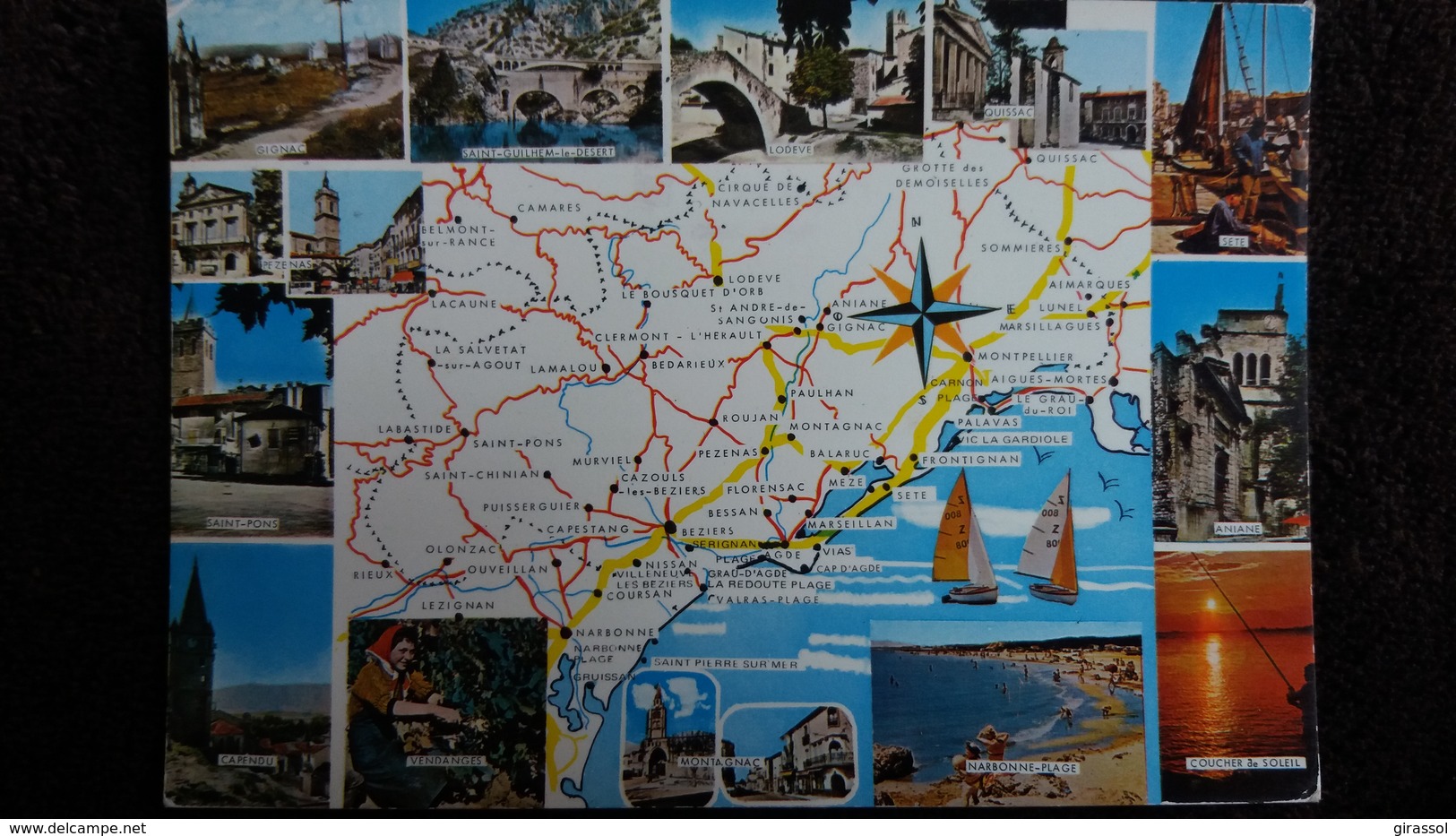 CPSM LE DEPARTEMENT DE L HERAULT ET PROMENDES TOURISTIQUES  PLAN CARTE GEOGRAPHIQUE ED SL 1975 - Cartes Géographiques