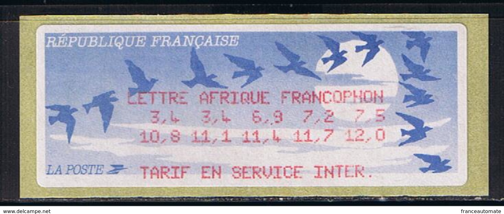 ATM, LISA1, TABLE DES TARIFS DU 18/03/1996 EN SERVICE INTER, AFRIQUE FRANCOPHONE, PAPIER JUBERT. ENCRE ROUGE. - 1990 Type « Oiseaux De Jubert »