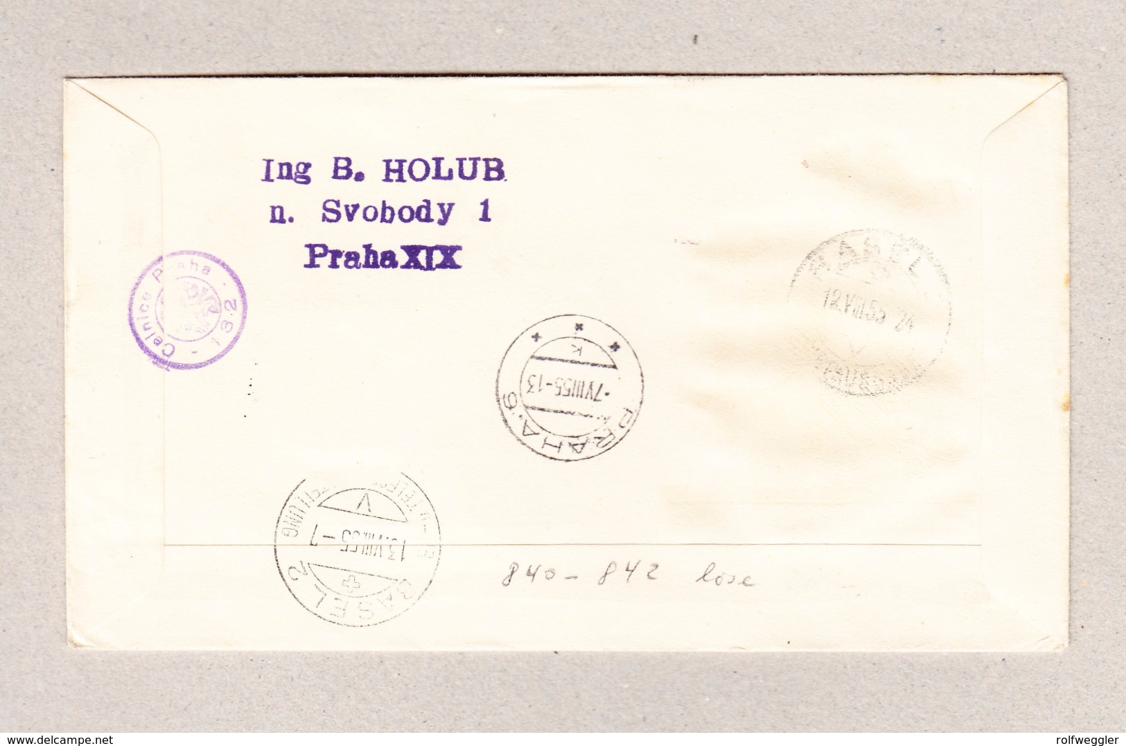 Tschechoslovakei  Praha 25.7.1955 Exprès R-Brief Nach Basel - Lettres & Documents