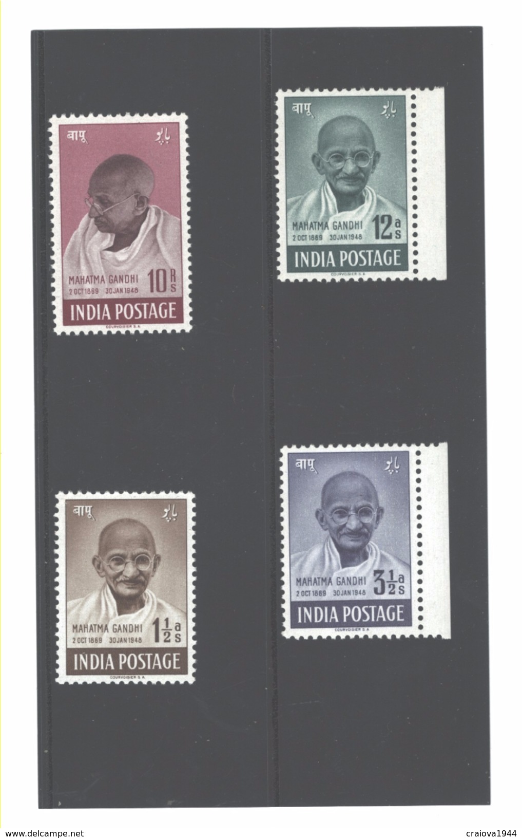 INDIA, "MOHANDAS K. GANDHI 1948, #203 - 206 MNH - Ungebraucht