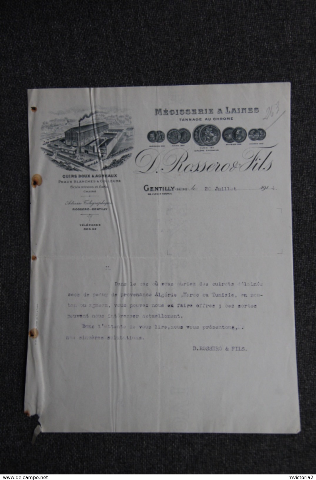 Lettre Ancienne - Megisserie Et Laines, Tannage Au Chrome, ROSSERO Et Fils. - 1900 – 1949