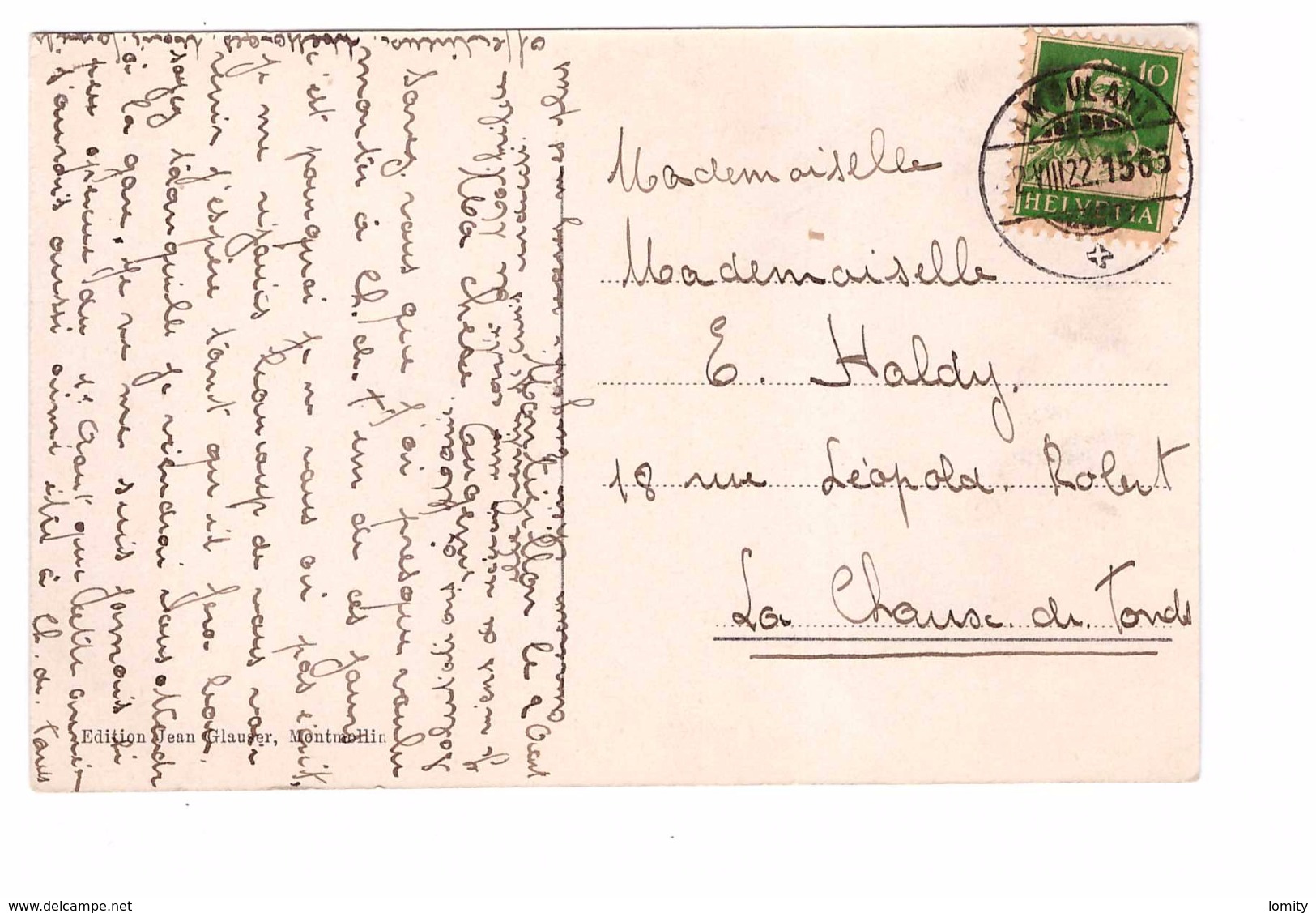 Suisse Montmollin Creux Du Van Carte Rare Timbre + Cachet Ambulant 1922 - Montmollin
