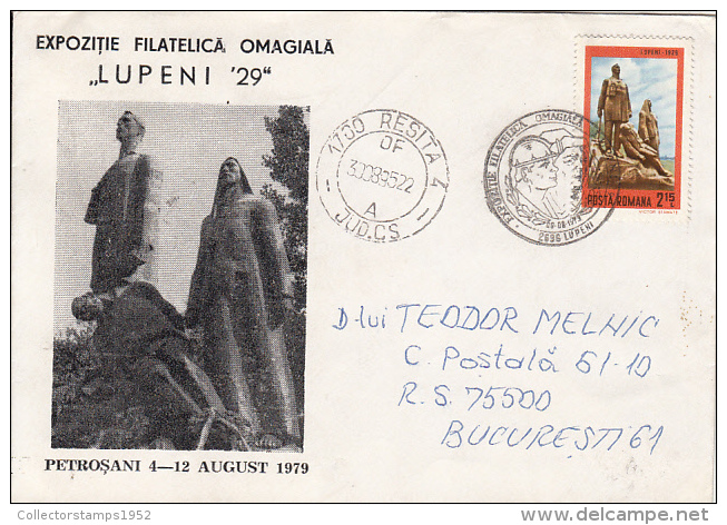 55337- LUPENI MINERS STRIKES MONUMENT, LUPENI PHILATELIC EXHIBTIION, SPECIAL COVER, 1995, ROMANIA - Lettres & Documents