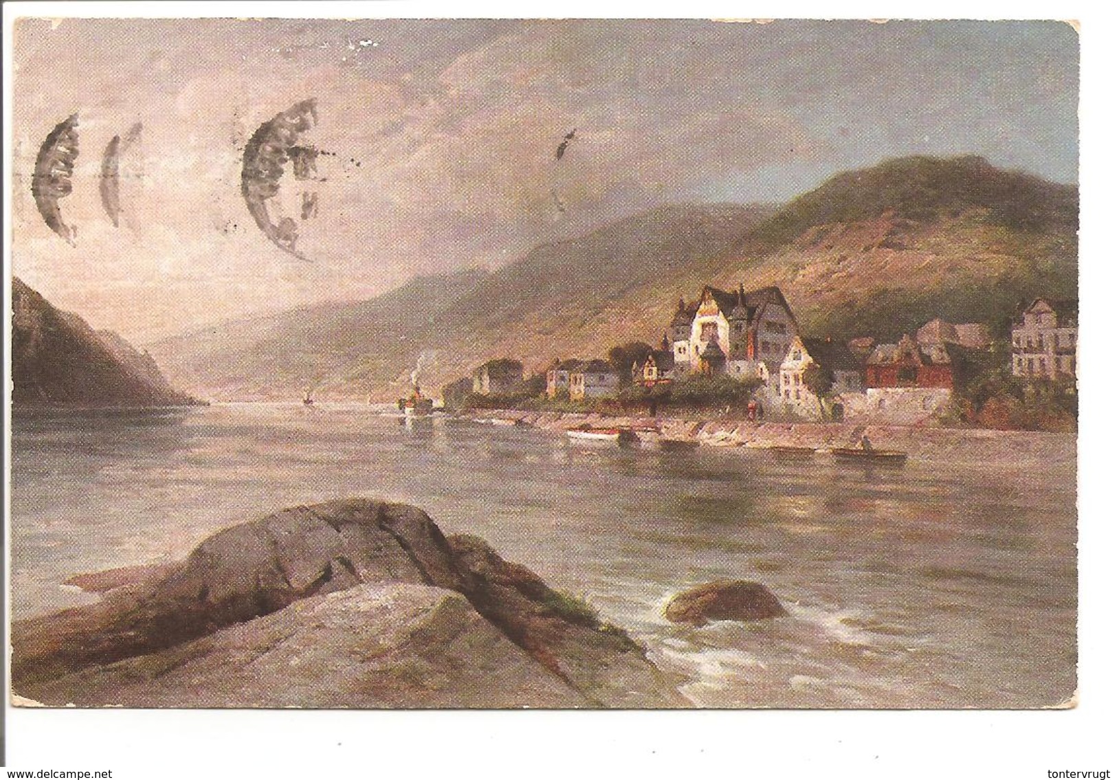 DeutschesReich. R3Stempel Gruss Vom Rhein An Bord Des Dampfers BLÜCHNER. Künstler Ak.Assmannshausen.v.Scheffel - Briefe U. Dokumente