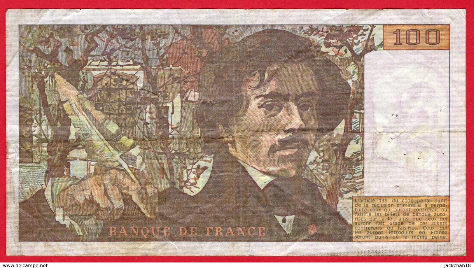 -- FRANCE - BILLET DE 100 FRANCS EUGENE DELACROIX -- - 100 F 1978-1995 ''Delacroix''