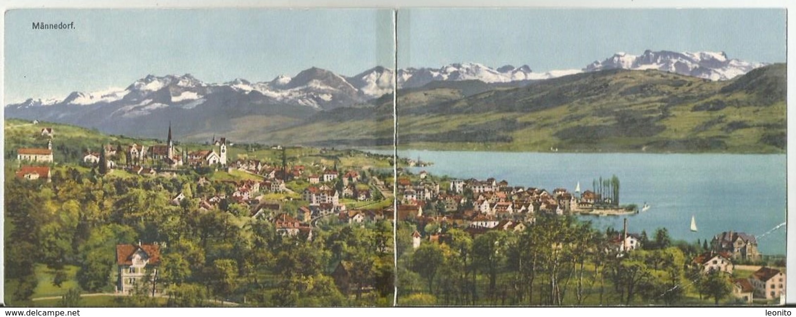 MÄNNEDORF ZH Meilen 2-teilige Doppel-Panoramakarte 11 X 28 Cm 1935 - Meilen