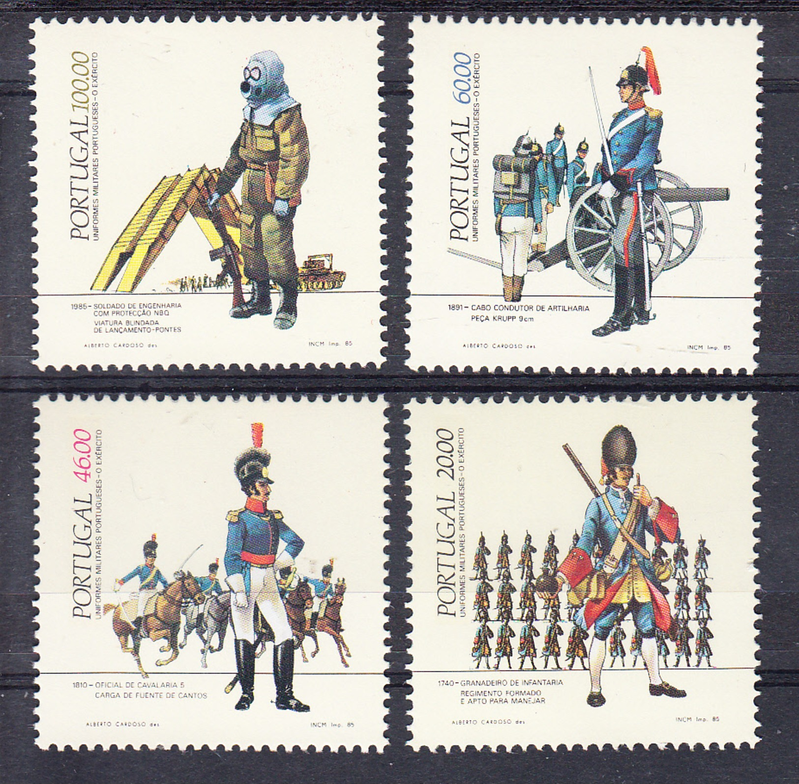 PORTUGAL 1985. UNIFORMES MILITARES : EXERCITO   .AFINSA. Nº 1683/1686 NUEVO  SIN CHARNELA .SES461GRANDE - Neufs