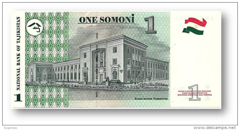 TAJIKISTAN - 1 Somoni - 1999 ( 2010 ) - Pick 14A - Globe GREEN - UNC - Serie  AN - National Bank Of Tajikistan - Tajikistan