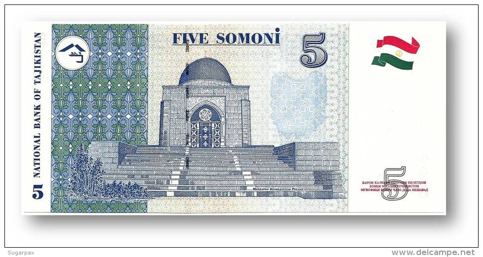 TAJIKISTAN - 5 Somoni - 1999 ( 2000 ) - Pick 15.a - UNC - Serie  BA - National Bank Of Tajikistan - Tadjikistan